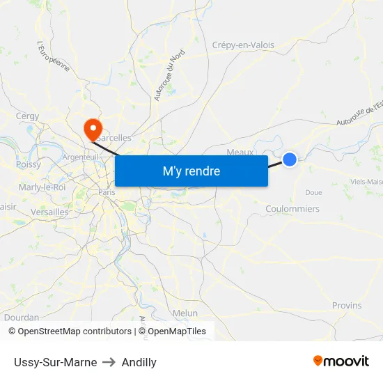 Ussy-Sur-Marne to Andilly map