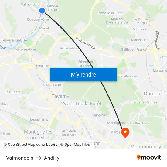 Valmondois to Andilly map