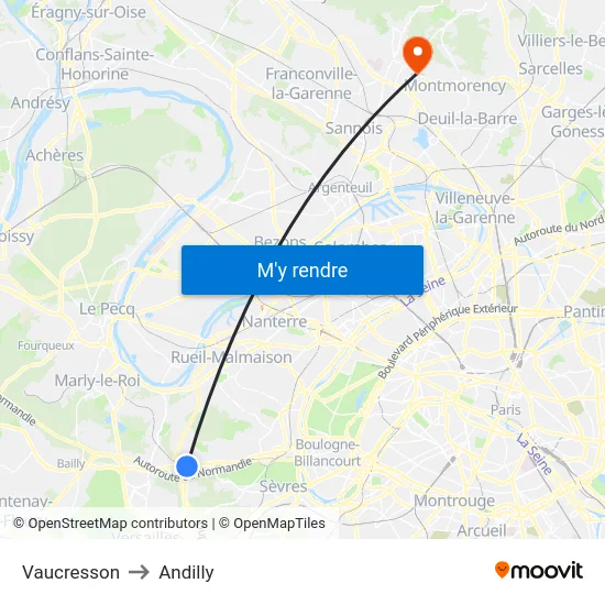 Vaucresson to Andilly map