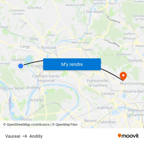 Vaureal to Andilly map