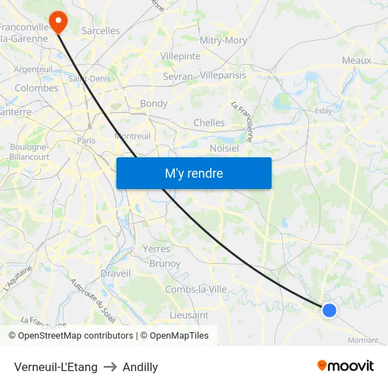 Verneuil-L'Etang to Andilly map