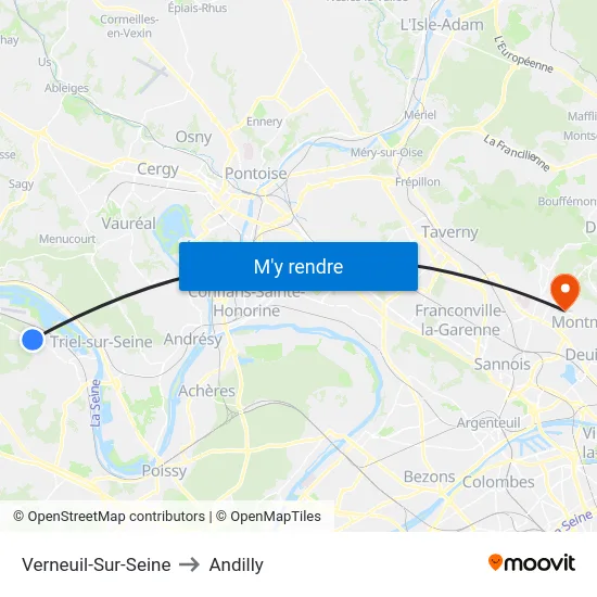 Verneuil-Sur-Seine to Andilly map
