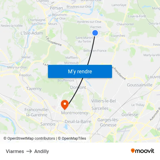 Viarmes to Andilly map