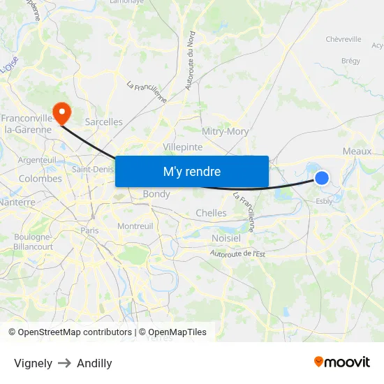 Vignely to Andilly map