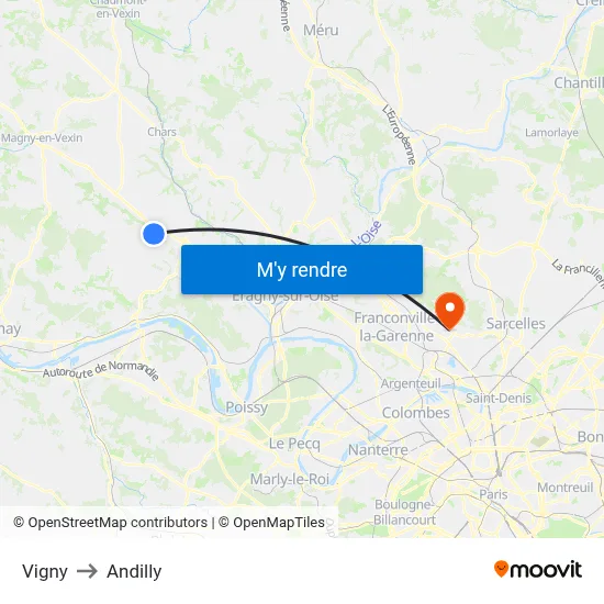 Vigny to Andilly map