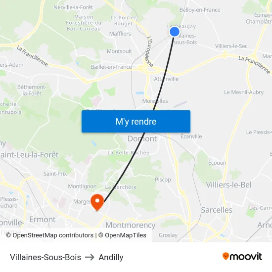 Villaines-Sous-Bois to Andilly map