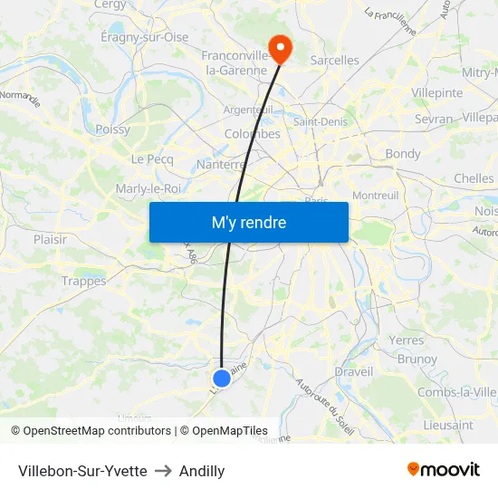 Villebon-Sur-Yvette to Andilly map