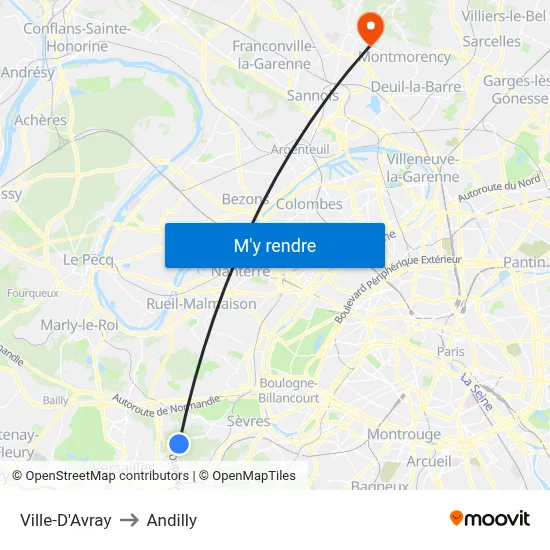 Ville-D'Avray to Andilly map