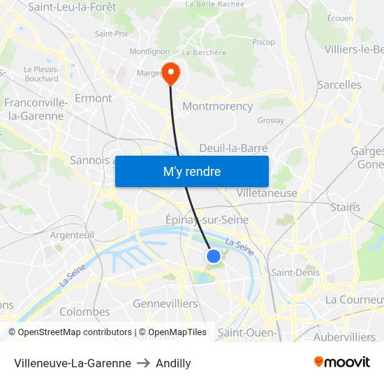Villeneuve-La-Garenne to Andilly map