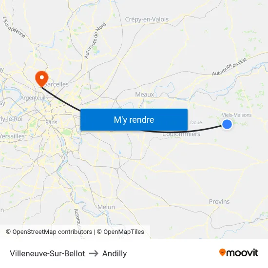 Villeneuve-Sur-Bellot to Andilly map