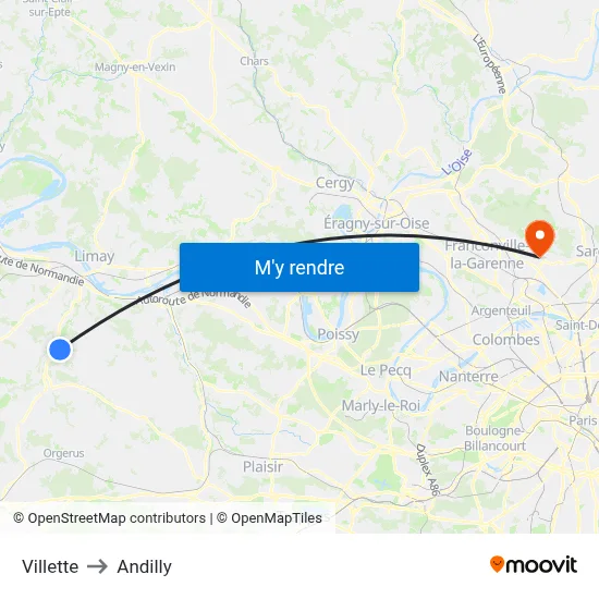 Villette to Andilly map