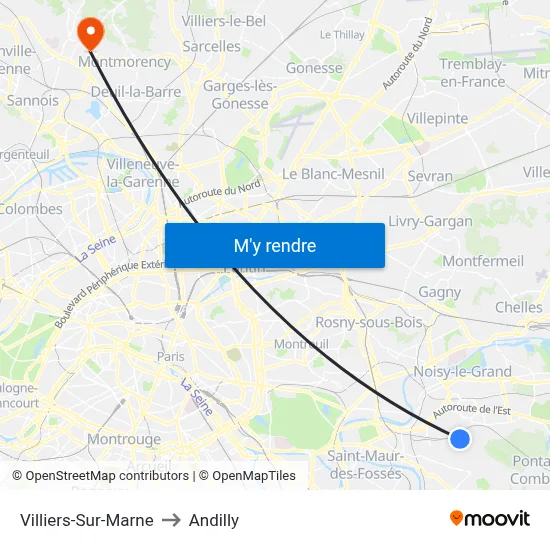 Villiers-Sur-Marne to Andilly map