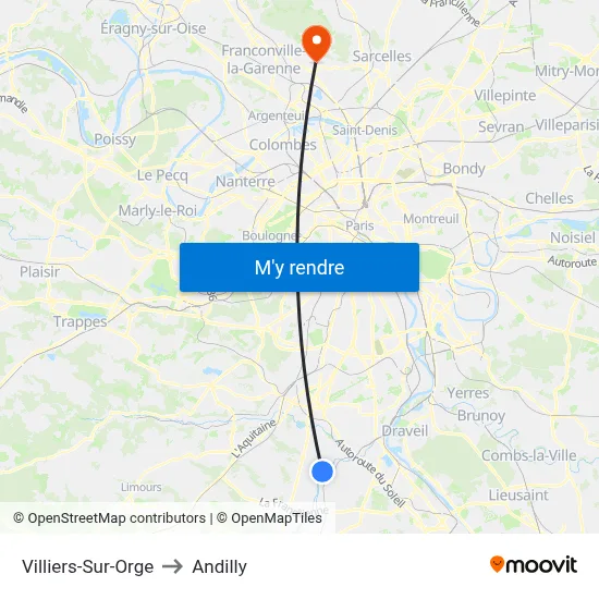Villiers-Sur-Orge to Andilly map