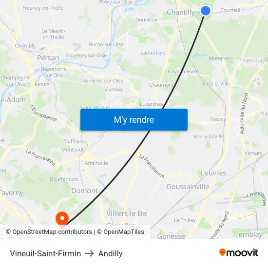 Vineuil-Saint-Firmin to Andilly map