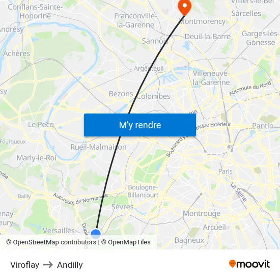 Viroflay to Andilly map
