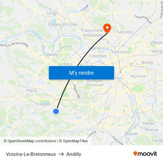 Voisins-Le-Bretonneux to Andilly map
