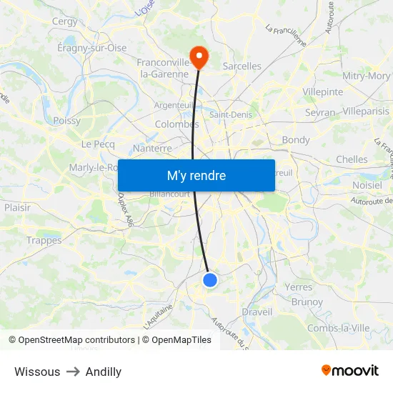 Wissous to Andilly map