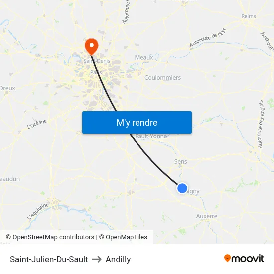 Saint-Julien-Du-Sault to Andilly map