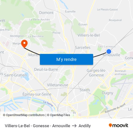 Villiers-Le-Bel - Gonesse - Arnouville to Andilly map