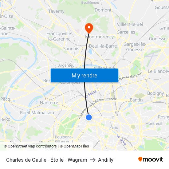 Charles de Gaulle - Étoile - Wagram to Andilly map