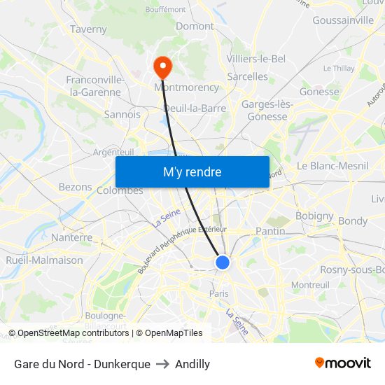 Gare du Nord - Dunkerque to Andilly map