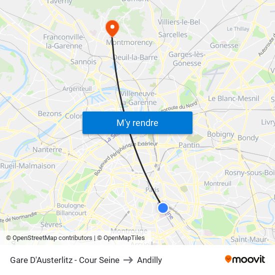 Gare D'Austerlitz - Cour Seine to Andilly map