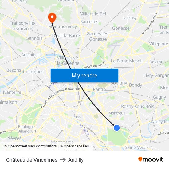 Château de Vincennes to Andilly map