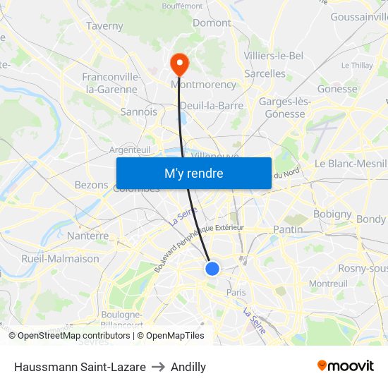 Haussmann Saint-Lazare to Andilly map