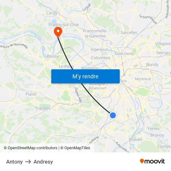 Antony to Andresy map