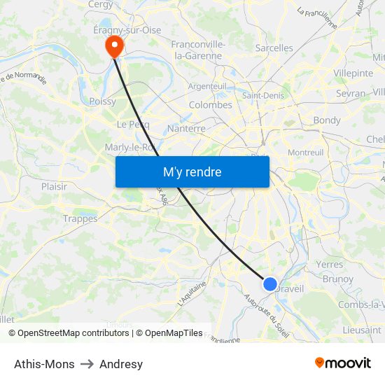 Athis-Mons to Andresy map