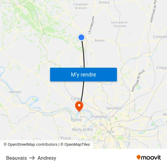 Beauvais to Andresy map
