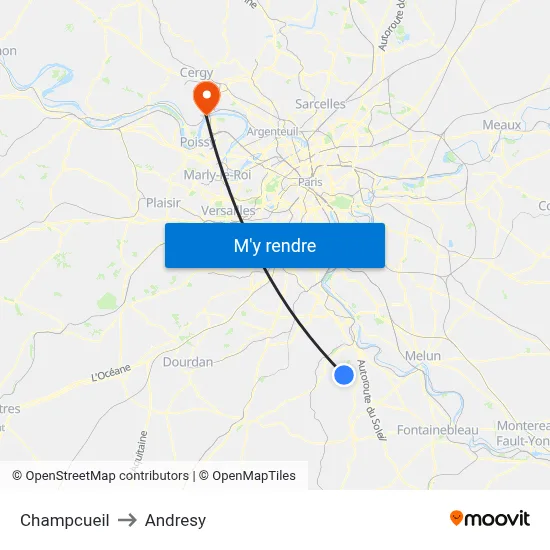 Champcueil to Andresy map