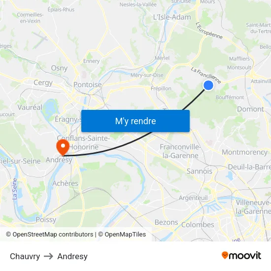 Chauvry to Andresy map