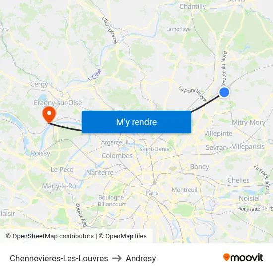 Chennevieres-Les-Louvres to Andresy map