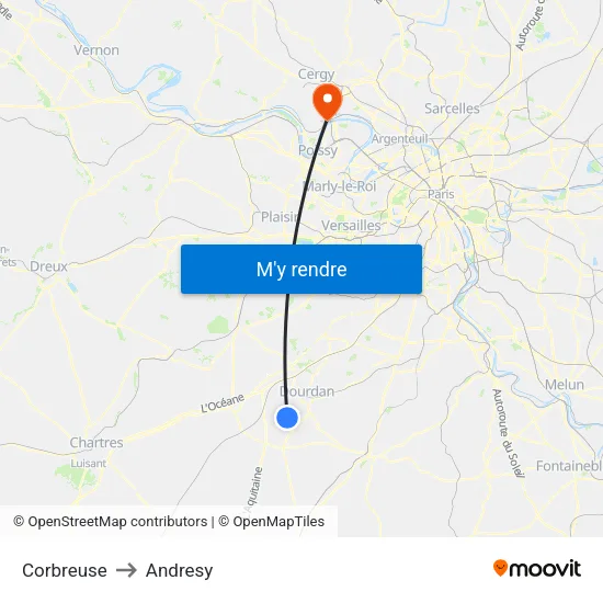 Corbreuse to Andresy map