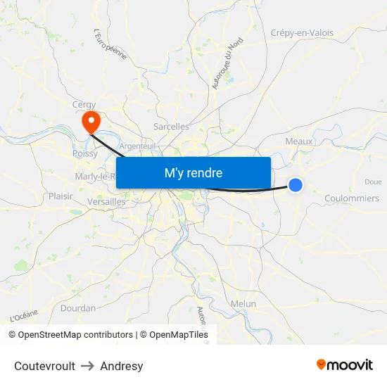 Coutevroult to Andresy map