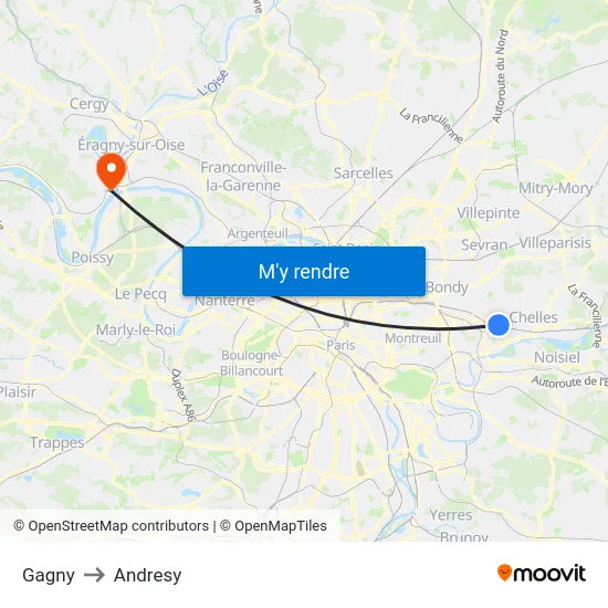 Gagny to Andresy map