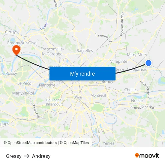 Gressy to Andresy map