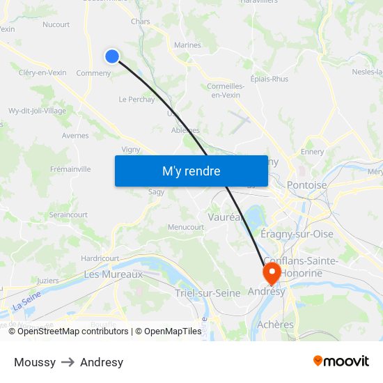 Moussy to Andresy map