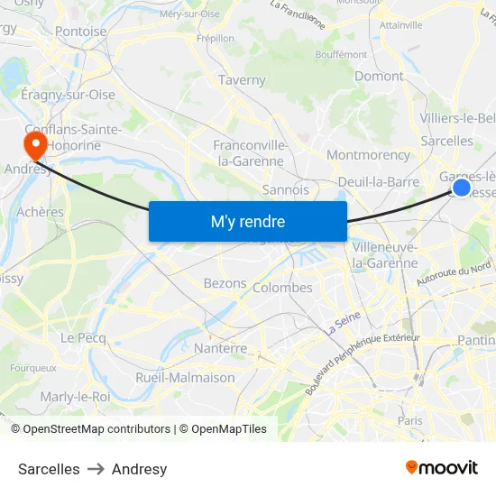 Sarcelles to Andresy map