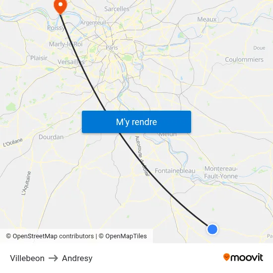 Villebeon to Andresy map