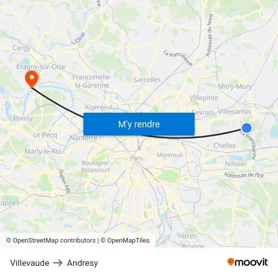 Villevaude to Andresy map