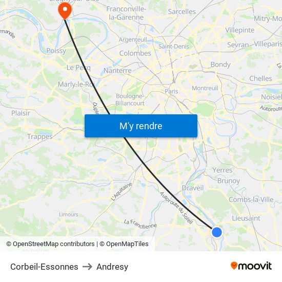 Corbeil-Essonnes to Andresy map