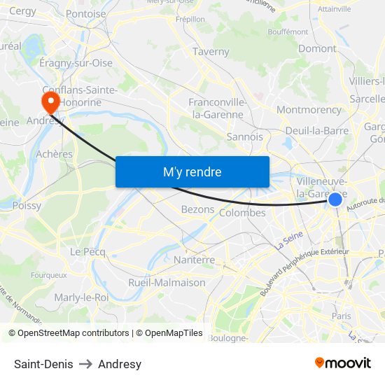 Saint-Denis to Andresy map