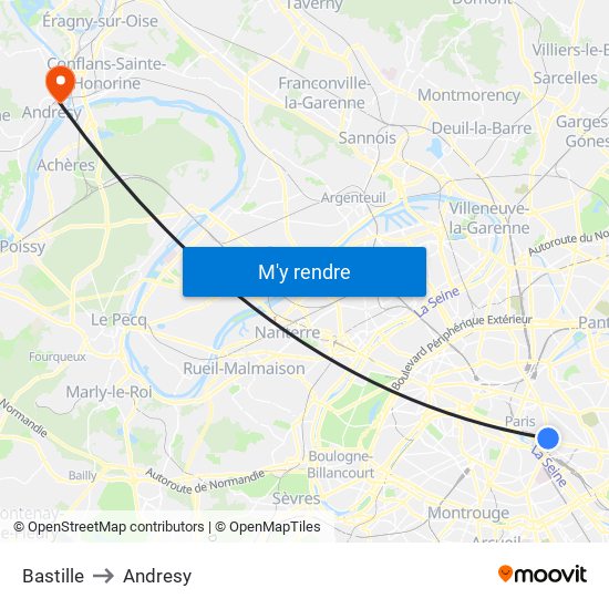 Bastille to Andresy map