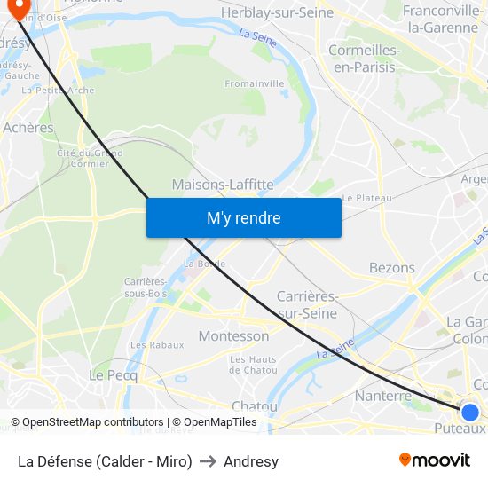 La Défense (Calder - Miro) to Andresy map