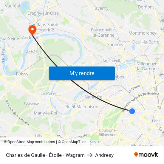Charles de Gaulle - Étoile - Wagram to Andresy map