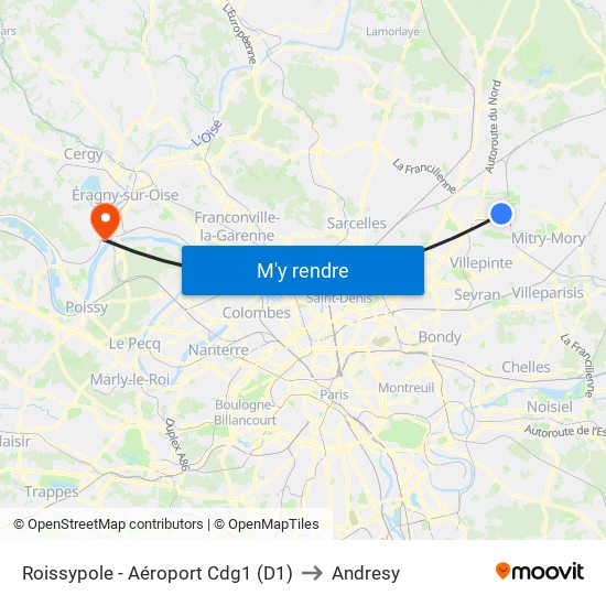 Roissypole - Aéroport Cdg1 (D1) to Andresy map