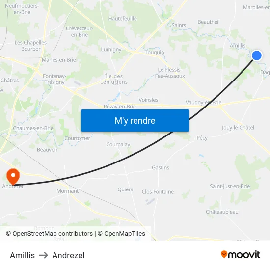 Amillis to Andrezel map