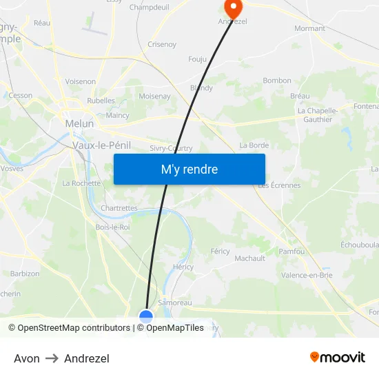 Avon to Andrezel map